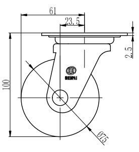 Bánh xe cao su xoay Shenpai D75, 25A01-1062